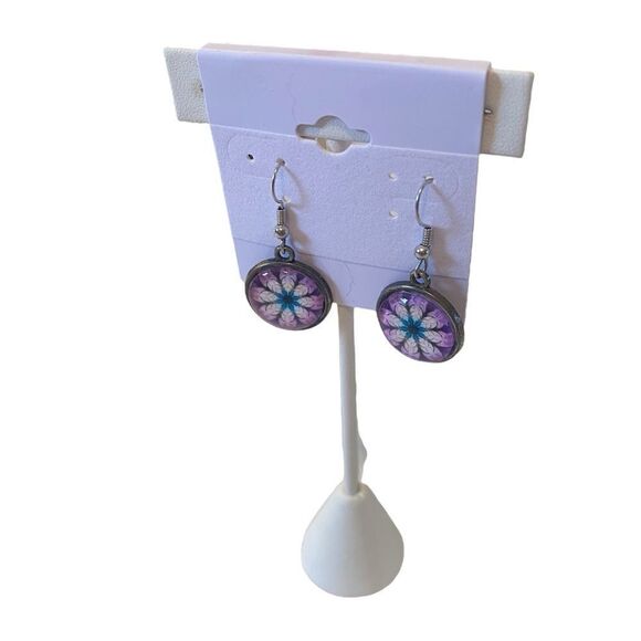 Funky Colorful Dangle Earrings in Purple & Green. - Picture 3 of 6